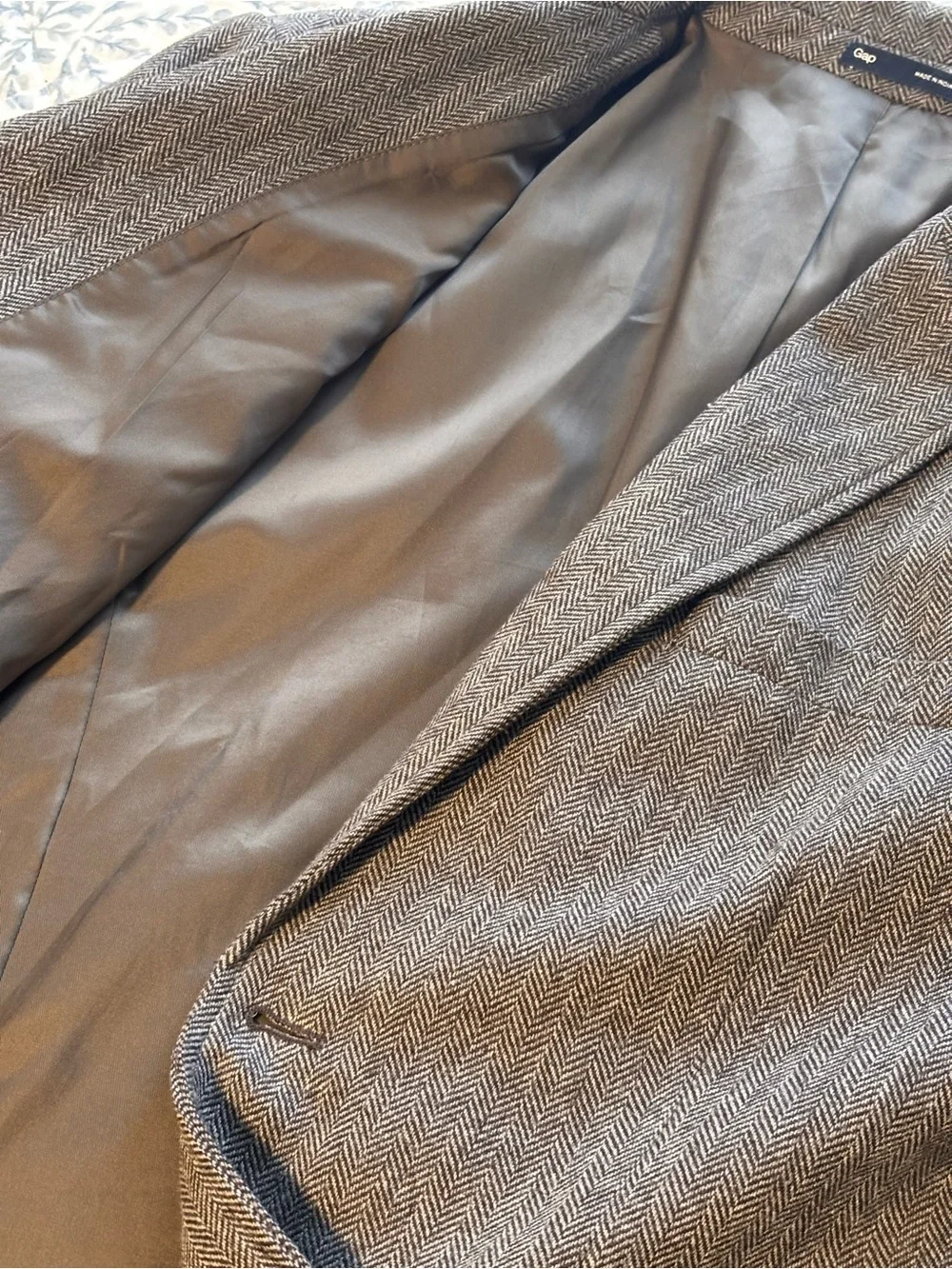 🌸 GAP Men’s Classic Herringbone Wool Blend Brown Blazer Size Medium